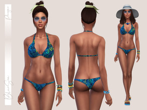 Sims 4 — BlueSea by Paogae — Simple and nice bikini, one-color pattern, blue with small fish, perfect for sunbathing and