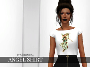 Sims 4 — [GloriaSims4] - Angel Shirt by GloriaSims4 — Light gray t-shirt with an angel print. Enjoy it! Follow my insta