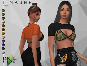 Sims 4 — TINASHE | top by Plumbobs_n_Fries — New Mesh Bikini Top with a Short Crop Top Over Female | Teen - Elders Hot