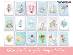 Sims 4 — Watercolor Nursery Paintings - Balloons by neinahpets — Adorable little bunnies, foxes, elephants and bears with