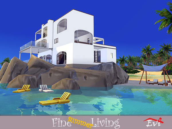 Sims 4 — Fine summer Living by evi — A delicate three bedroom modern beach house with a lot of big windows and verandas