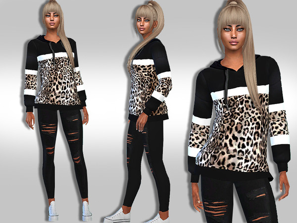 Sims 4 — Leopard Sweatshirts Striped by saliwa — Leopard Sweatshirts Striped design by Saliwa
