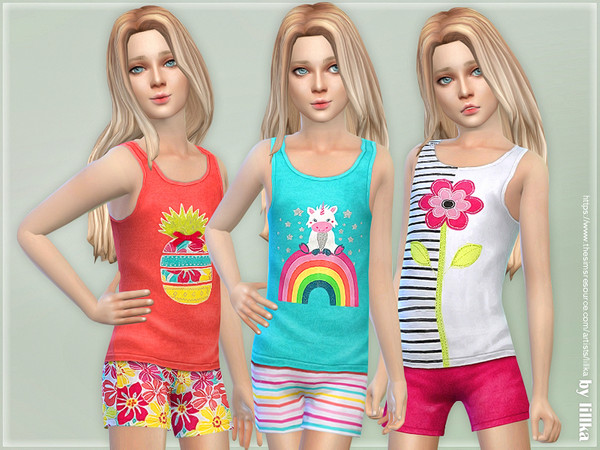 Sims 4 — Summer Print Top & Shorts 05 by lillka — Summer Print Top & Shorts 05 3 styles Mesh (included) Thank you