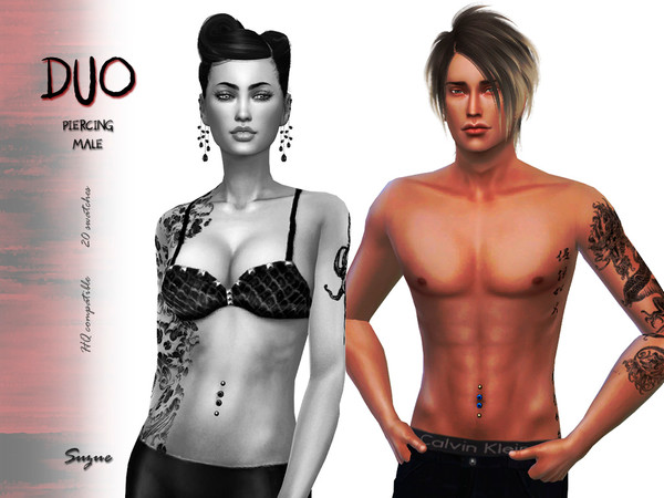Sims 4 — Duo Belly Piercing by Suzue — -New Mesh (Suzue) -20 Swatches (Gold and Silver) -For Male (Teen to Elder) -Gloves