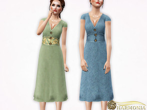 Sims 3 — Metallic Button Front Maxi Dress by Harmonia — 3 color. recolorable Please do not use my textures. Please do not