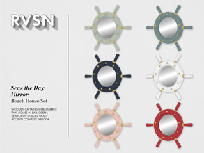 Sims 4 — Seas the Day Mirror by RAVASHEEN — Wooden wheel mirror that comes in six modern, seaworthy colors. Gold accents