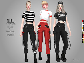 Sims 4 — NIBI - Industrial cargo pants by Helsoseira — Style : Industrial cargo pants, cuff ankles and belts detail Name
