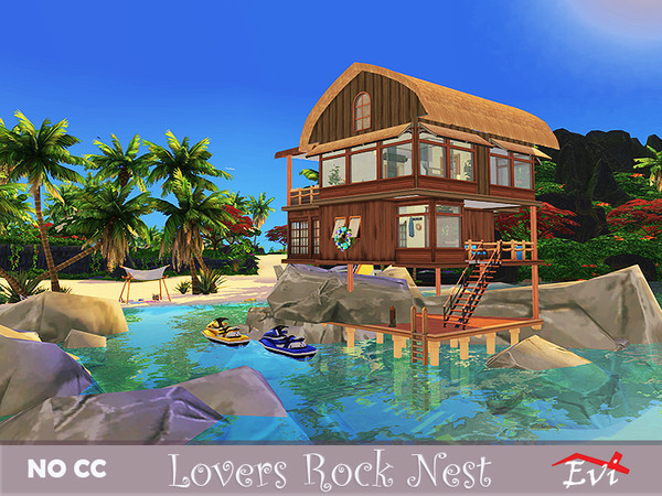 Sims 4 — Lovers Rock Nest by evi — The perfect house for ocean lovers. It has a private beach and you enter it by speed