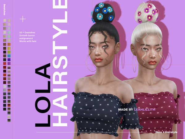 Sims 4 — LeahLillith Lola Hair by Leah_Lillith — Lola Hair All LODs Smooth bones Custom CAS thumbnail Works with hats To