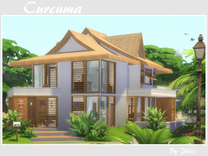 Sims 4 — Curcuma (No CC) by philo — Built on a 20X20 lot, this tropical villa offers 3 bedrooms to your Sims. 