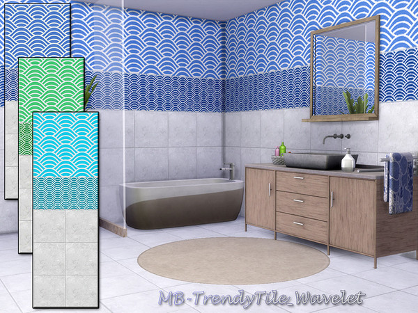 Sims 4 — MB-TrendyTile_Wavelet by matomibotaki — MB-TrendyTile_Wavelet, modern tile wall with decorative wave decor,