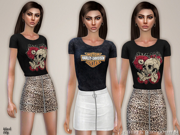 Sims 4 — T-Shirt & Skirt Outfit 04 by Black_Lily — YA/A/Teen 2 Styles New item Edited EA mesh by me