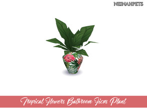 Sims 4 — Tropical Flowers Bathroom - Plant by neinahpets — A full ficus plant in a white vase featuring a beautiful