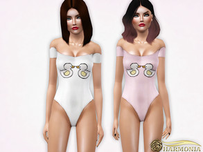 Sims 3 — Quack-quack Off-shoulder Swimsuit by Harmonia — 3 color. recolorable Please do not use my textures. Please do