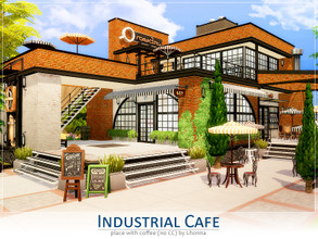 Sims 4 — Industrial Cafe by Lhonna — Popular place with coffee. No CC! Activities: - coffee, food, bar, TV, PC, books,