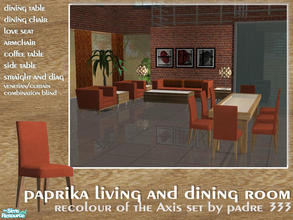 Sims 2 — Paprika Suite by Padre — Spice up your Sim's world with a recolour of the Axis livingroom/diningroom set in