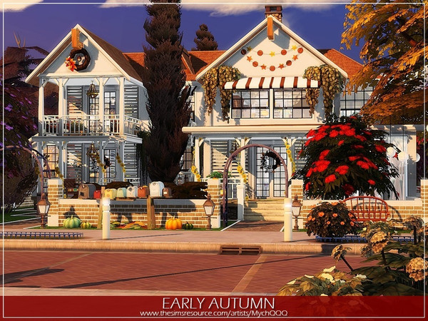 Sims 4 — Early Autumn by MychQQQ — Lot: 30x30 Value: $ 162,660 House contains: - 1 bedroom - 2 bathrooms - living room -