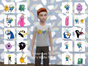 Sims 4 — Adventure Time Boy White T-Shirt by Kykysim — Simple T-Shirt with your favorite characters on it!! - Black or