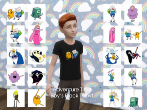 Sims 4 — Adventure Time Boy Black T-Shirt by Kykysim — Simple T-Shirt with your favorite characters on it!! - Black or
