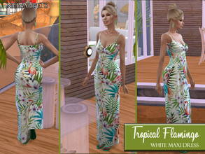 Sims 4 — Tropical Flamingo Maxi Dress by neinahpets — A beautiful long white maxi dress accented by tropical watercolor