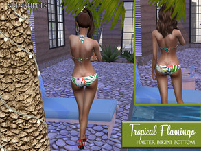 Sims 4 — Tropical Flamingo Halter Bikini Bottom by neinahpets — A cute bikini bottom featuring watercolor flowers and