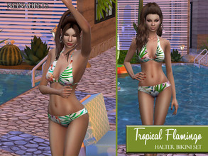 Sims 4 — Tropical Flamingo Halter Bikini Set by neinahpets — A drawstring bikini top and bottom featuring watercolor
