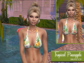 Sims 4 — Tropical Pineapple Halter Bikini Top by neinahpets — A cute drawstring bikini top featuring watercolor flowers