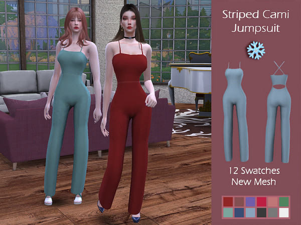 Sims 4 — LMCS Striped Cami Jumpsuit by Lisaminicatsims — -Adult-Elder-Teen-Young Adult -New Mesh -12 swatches