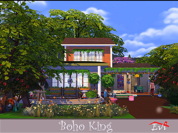 Sims 4 — Boho king by evi — A two floor bohemian house. Second floor, the master bedroom and bathroom first floor, living