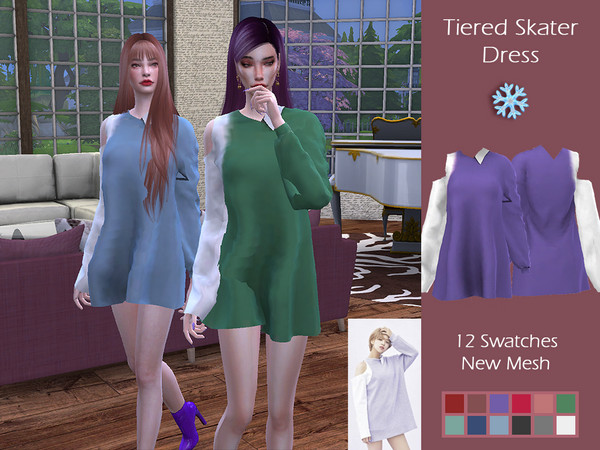 Sims 4 — LMCS Tiered Skater Dress by Lisaminicatsims — -Adult-Elder-Teen-Young Adult -Twice TT Jeongyeon Dress -New Mesh