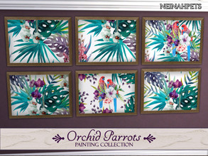 Sims 4 — Orchid Parrots Parrots {Mesh Required} by neinahpets — A tropical painting set with foliage and parrots with
