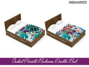 Sims 4 — Orchid Parrots Bedroom Double Bed by neinahpets — A double bed featuring the orchid parrots design. 2 Colors.
