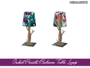 Sims 4 — Orchid Parrots Bedroom Table Lamp by neinahpets — A jungle wood table lamp with the orchid parrot design. 2
