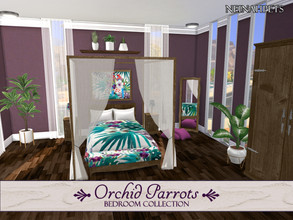 Sims 4 — Orchid Parrots Bedroom Collection {Mesh Required} by neinahpets — A tropical bedroom collection featuring the