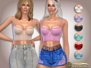 Sims 4 — Featuring PU Strappy Crop Top by Harmonia — 8 color Please do not use my textures. Please do not re-upload.