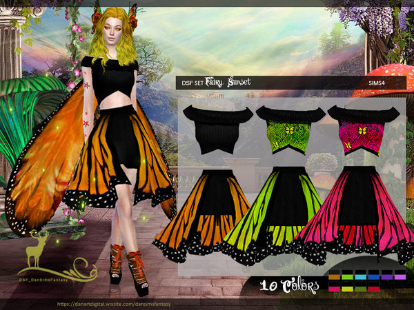 Sims 4 — DSF SET FAIRY SUNSET by DanSimsFantasy — This set for Fairies is inspired by the Danaus plexippus butterfly, it