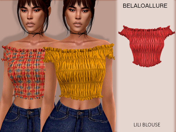 Sims 4 — belaloallure_lili blouse by belal19972 — ruffled off shoulder blouse for your sims , enjoy :)