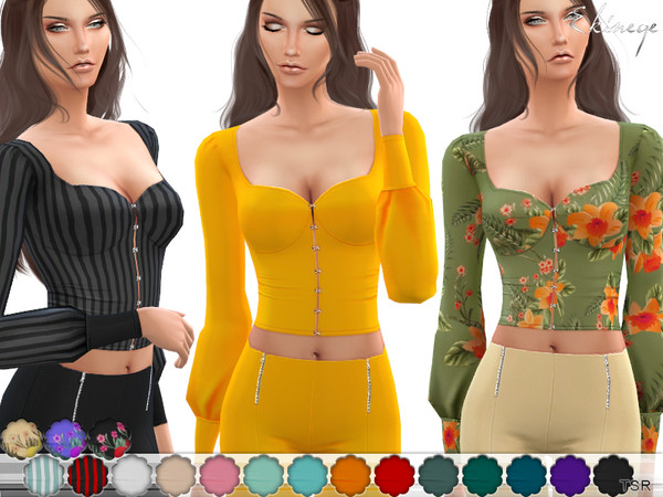 Sims 4 — Hook & Eye Crop Top by ekinege — This crop top features hook and eye detailed front, and long sleeves with