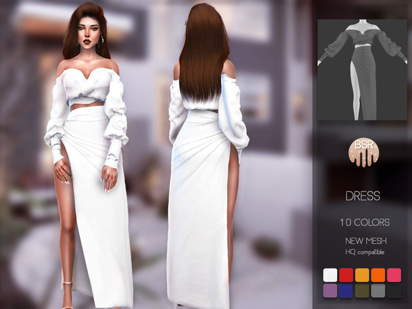 Sims 4 — Dress BD107 by busra-tr — 10 colors Adult-Elder-Teen-Young Adult For Female Custom thumbnail -Compatible with HQ