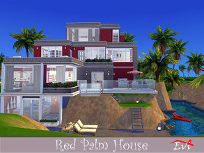 Sims 4 — Red Palm House by evi — A big 6 bedroom house with its own private pool. Base floor next to the pool there is a