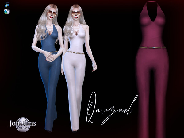 Sims 4 — Qavzael jumpsuit by jomsims — Qavzael jumpsuit for her in 10 shades. jumpsuit with thin belt. Backless. chic and
