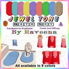 Sims 2 — Jewel Tones Bathroom Set by Raveena — Matching bathmats, toilet mats and bath towels in an array of brillant