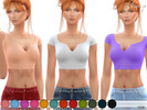 Sims 4 — Ribbed Split V-Neck Crop Top by ekinege — A ribbed knit crop top featuring a split V-neck, short sleeves. 15