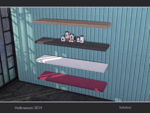 Sims 4 — Halloween 2019. Shelf by soloriya — Simple wooden functional shelf. Has slots for all sizes of decorative items.