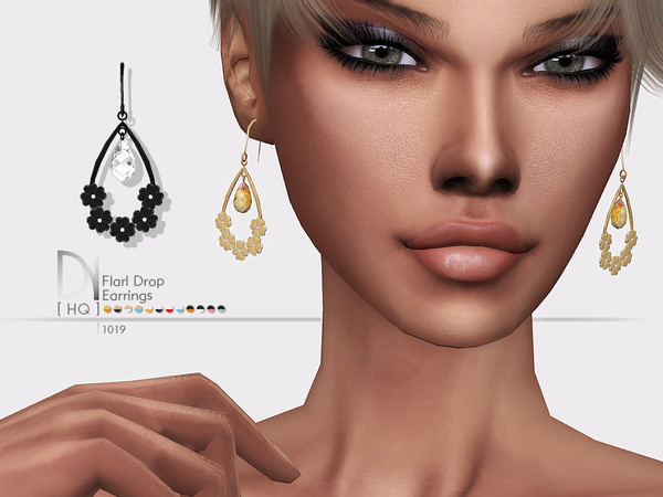 Sims 4 — Flarl Drop Earrings by DarkNighTt — Flarl Drop Earrings Have 12 colors. HQ mod compatible. Hope you enjoy!