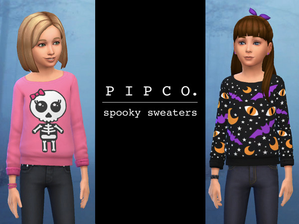 Sims 4 — spooky sweaters. by Pipco — a collection of spooky sweaters for children. 5 swatches base game compatible custom