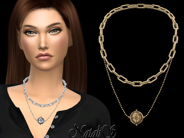 Sims 4 — NataliS_Compas coin layered necklace by Natalis — Compas coin layered chain necklace. FT-FA-FE 3 colors.