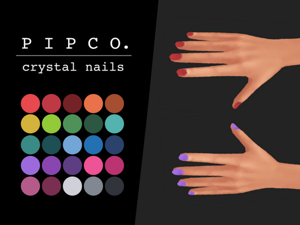 Sims 4 — crystal nails. by Pipco — nails in a variety of colors. they can be found in the rings category. 25 swatches