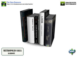 Sims 3 — kardofe_Metropolis Saga_Books by kardofe — Group of seven books of different sizes, decorative