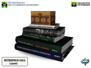 Sims 3 — kardofe_Metropolis Saga_Books2 by kardofe — Group of five books, laid out, with a small box on them, decorative